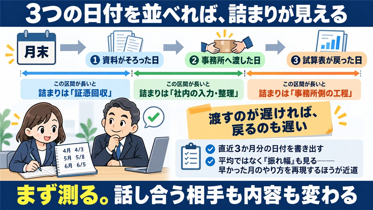 3つの日付で詰まりどころを見つける図解