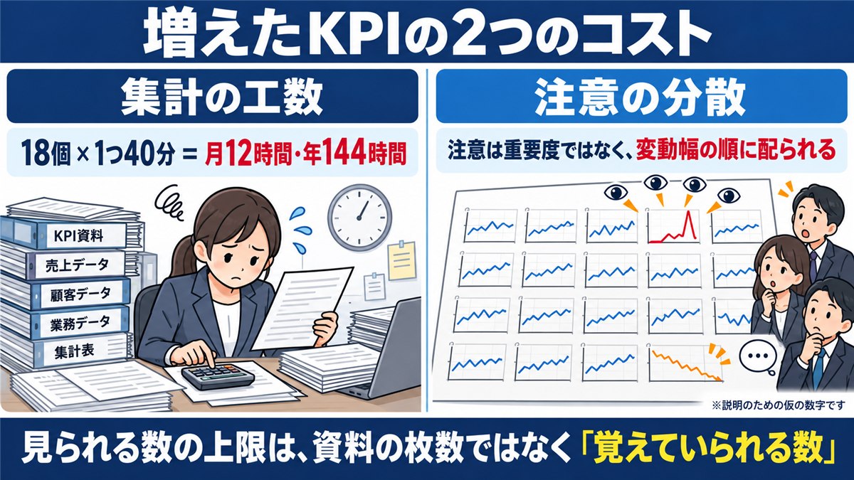 増えたKPIの2つのコストを示す対比図解