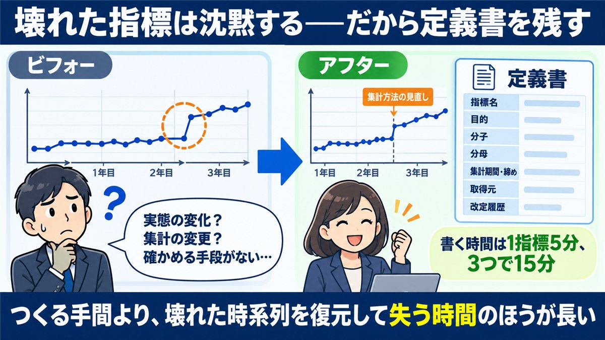定義書があると担当交代でも時系列がつながる図解