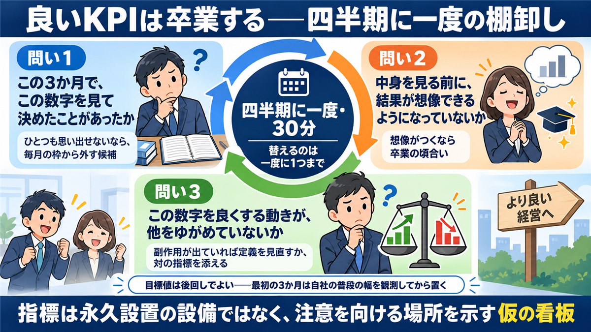 四半期に一度の棚卸しでKPIを入れ替える円環図解