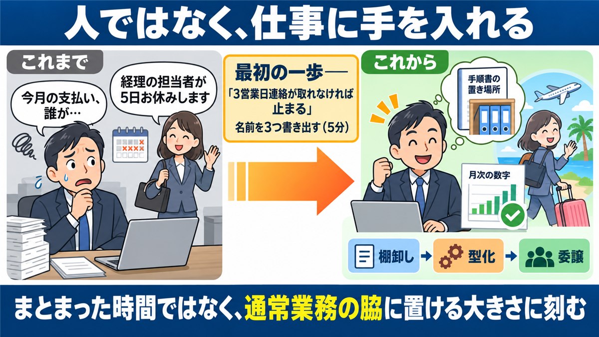 人ではなく仕事に手を入れる属人化解消のまとめ図解