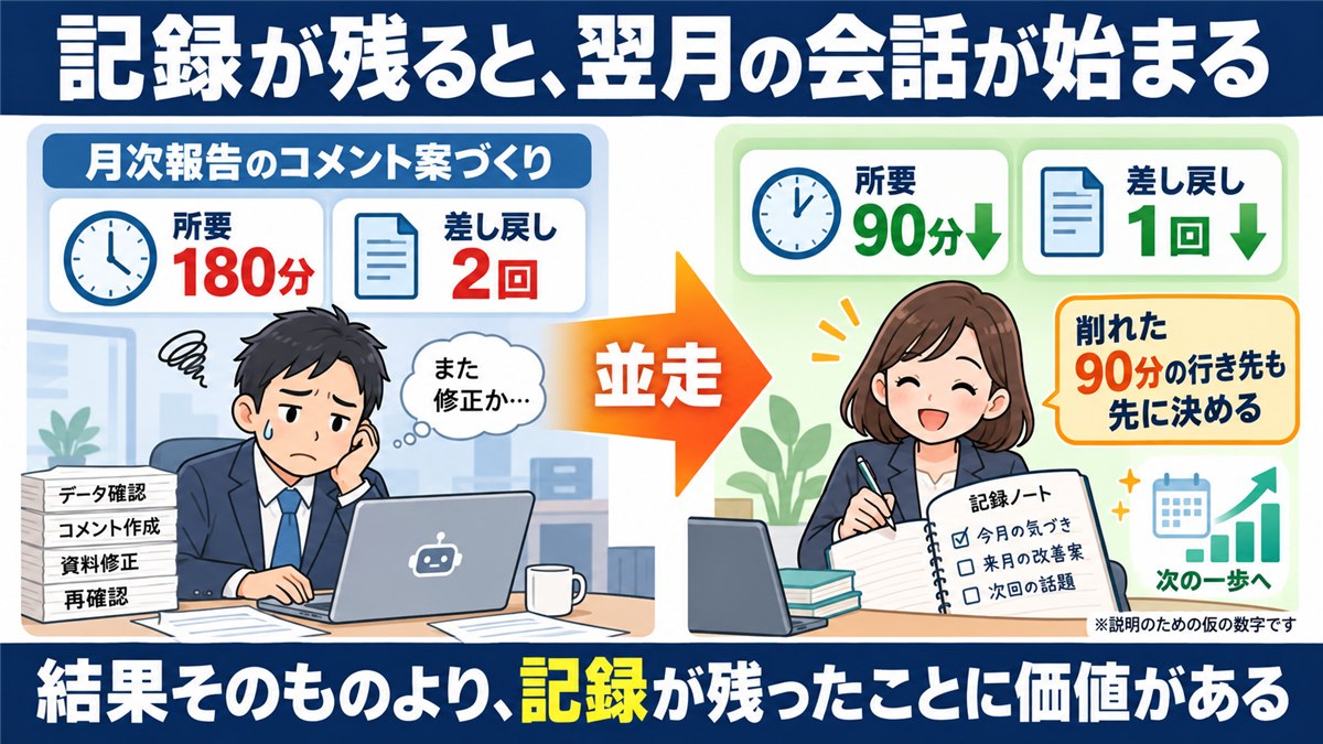 並走で所要時間と差し戻しが減る仮の数値例の図解