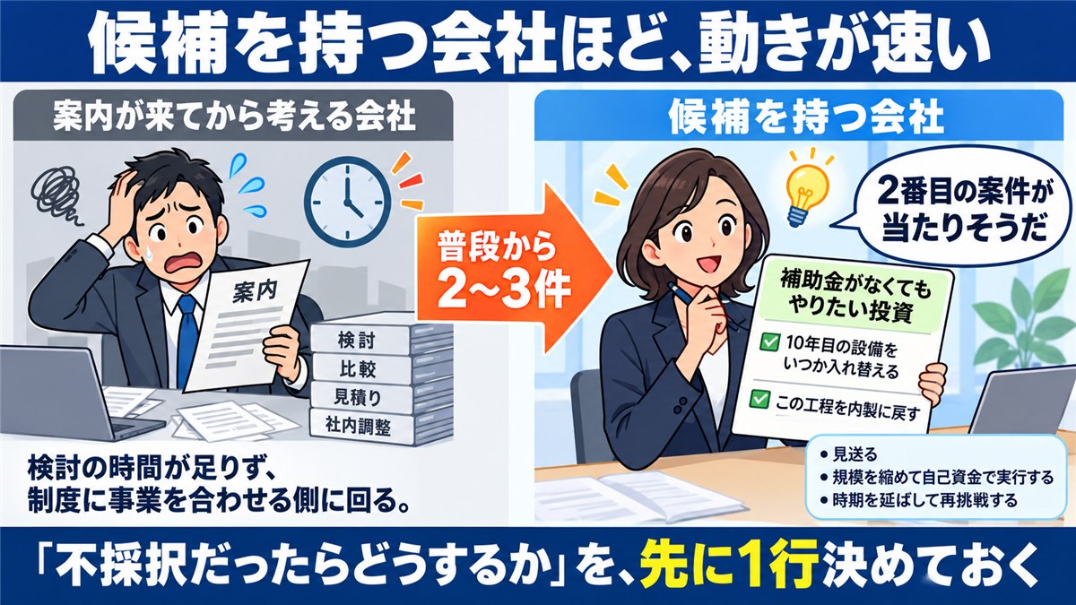 投資候補を普段から持つ会社の動きを示す前後対比図解