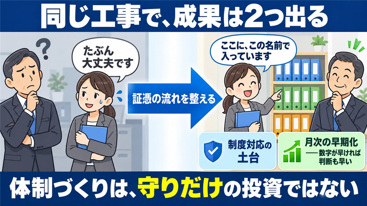 証憑の流れが整う前後の変化を示すビフォーアフター図解