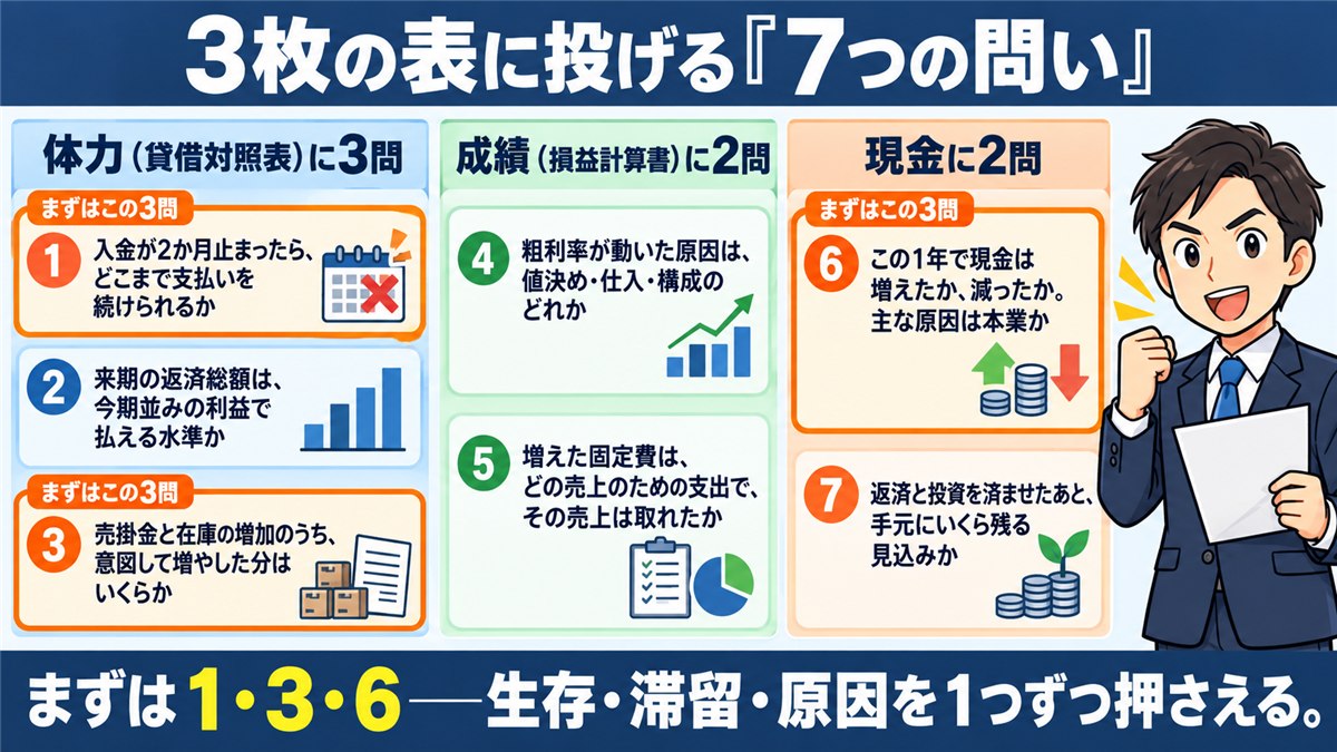 決算書3枚に投げる7つの問いの一覧図解