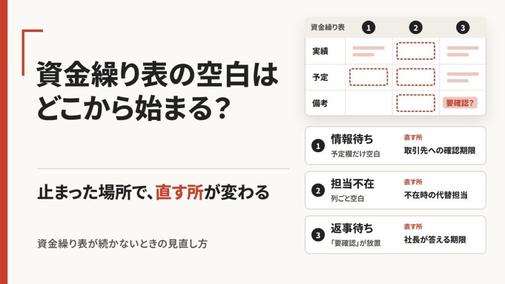 資金繰り表が続かないのは作り方のせいではない——止まった場所別の直し方