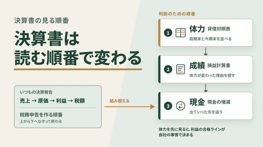 決算書は読む順番で変わる——社長が投げる7つの問いと決算報告の型